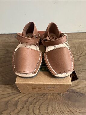 Kids Tan Leather Hook-and-Loop Sandals